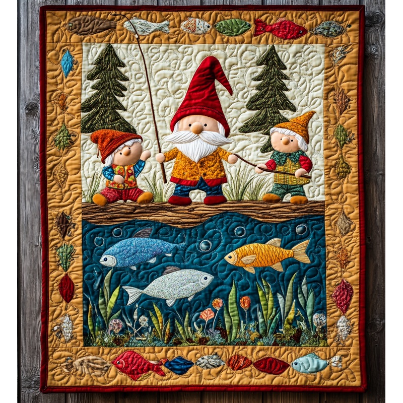 Fishing Gnome DAI241224500 Quilt Blanket