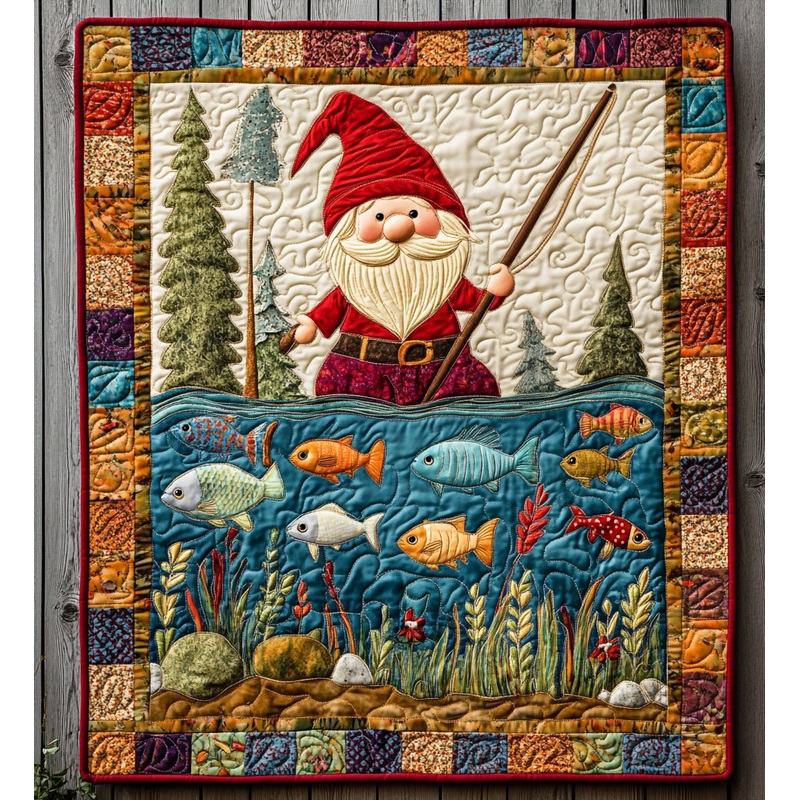 Fishing Gnome DAI241224501 Quilt Blanket