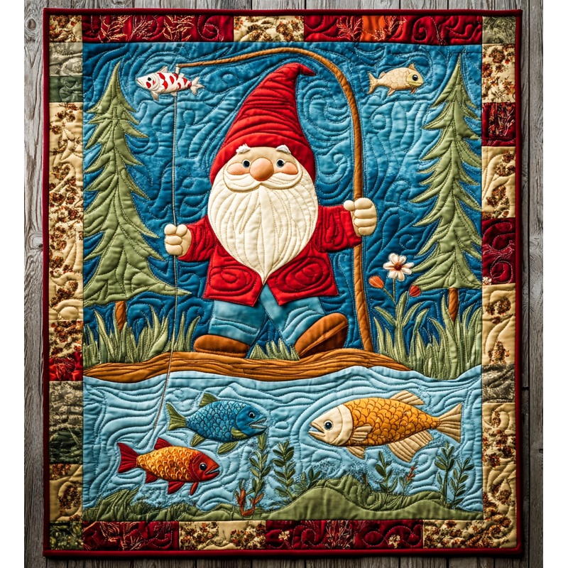 Fishing Gnome DAI241224503 Quilt Blanket