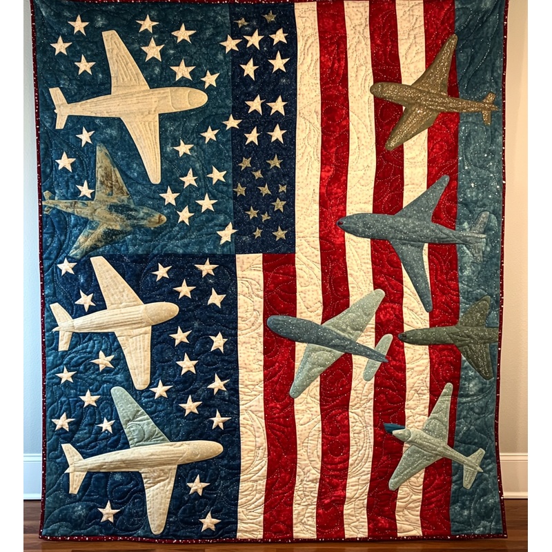 Patriotic Airplane DAI241224508 Quilt Blanket