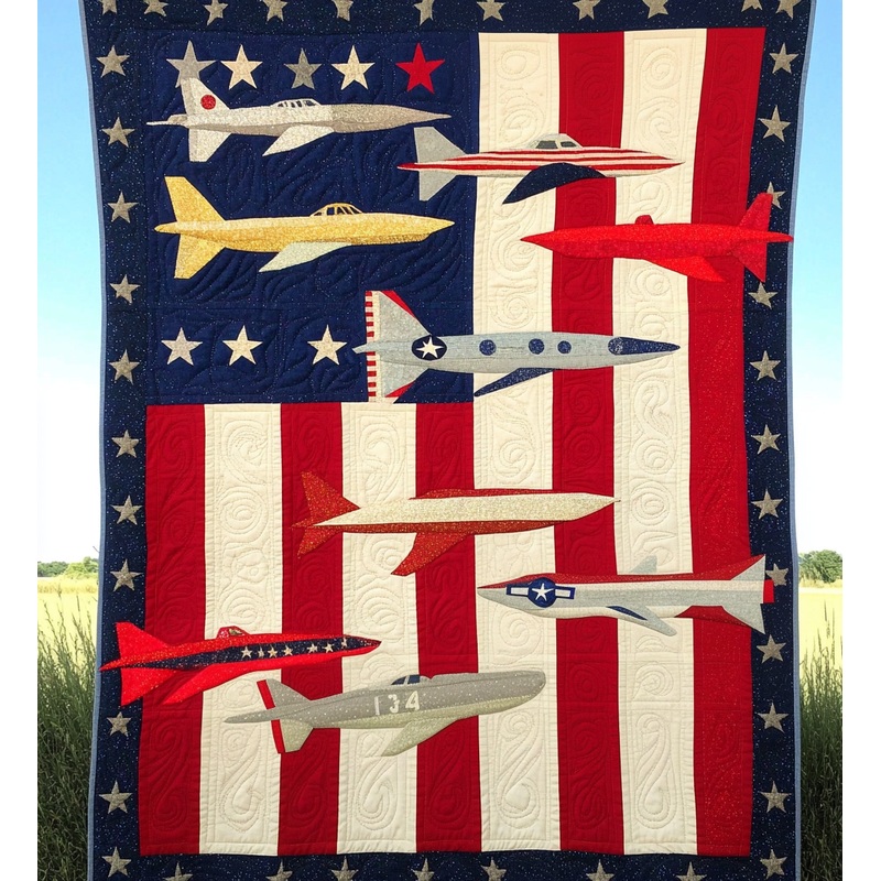 Patriotic Airplane DAI241224512 Quilt Blanket
