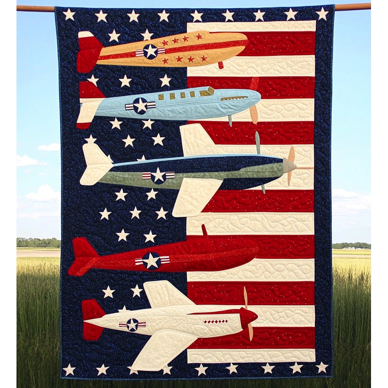 Patriotic Airplane DAI241224514 Quilt Blanket