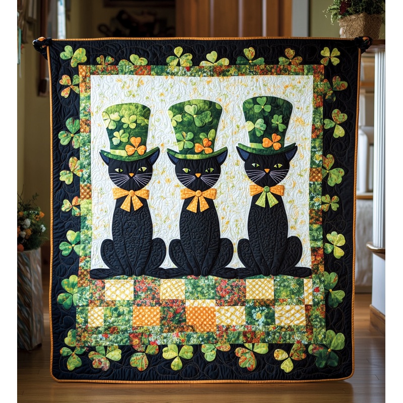 St Patrick's Day Cat DAI241224399 Quilt Blanket