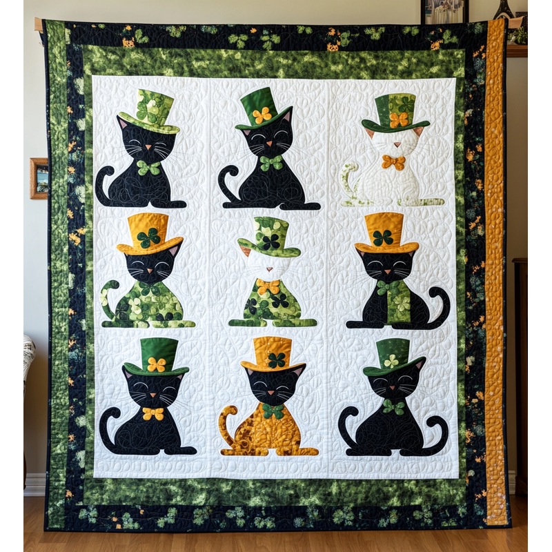St Patrick's Day Cat DAI241224400 Quilt Blanket