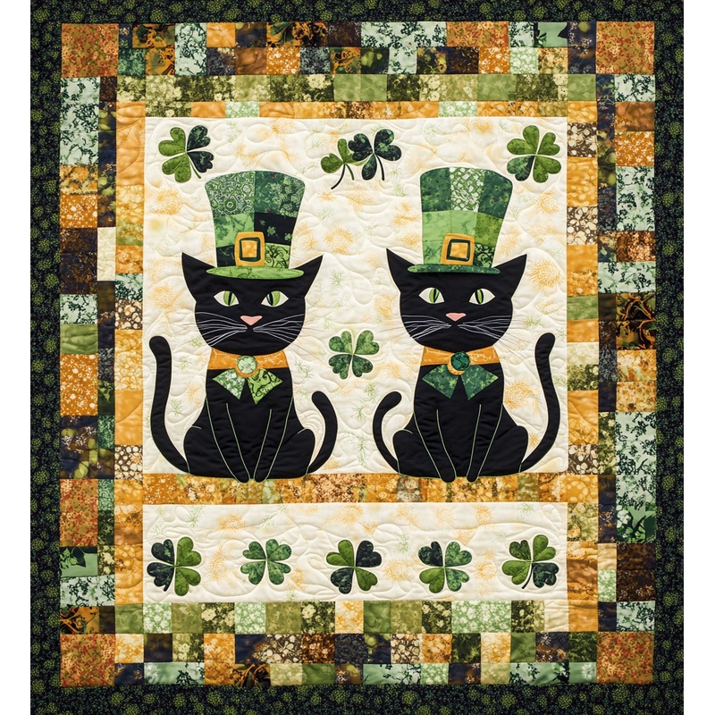 St Patrick's Day Cat DAI241224401 Quilt Blanket