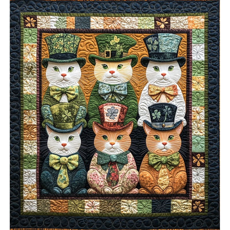 St Patrick's Day Cat DAI241224402 Quilt Blanket