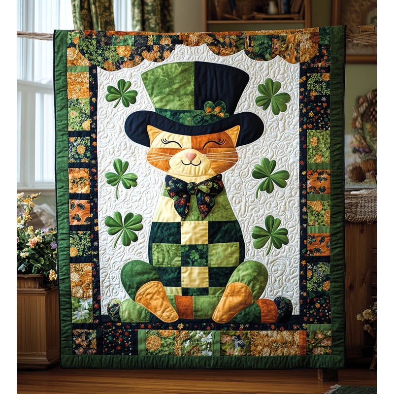 St Patrick's Day Cat DAI241224403 Quilt Blanket