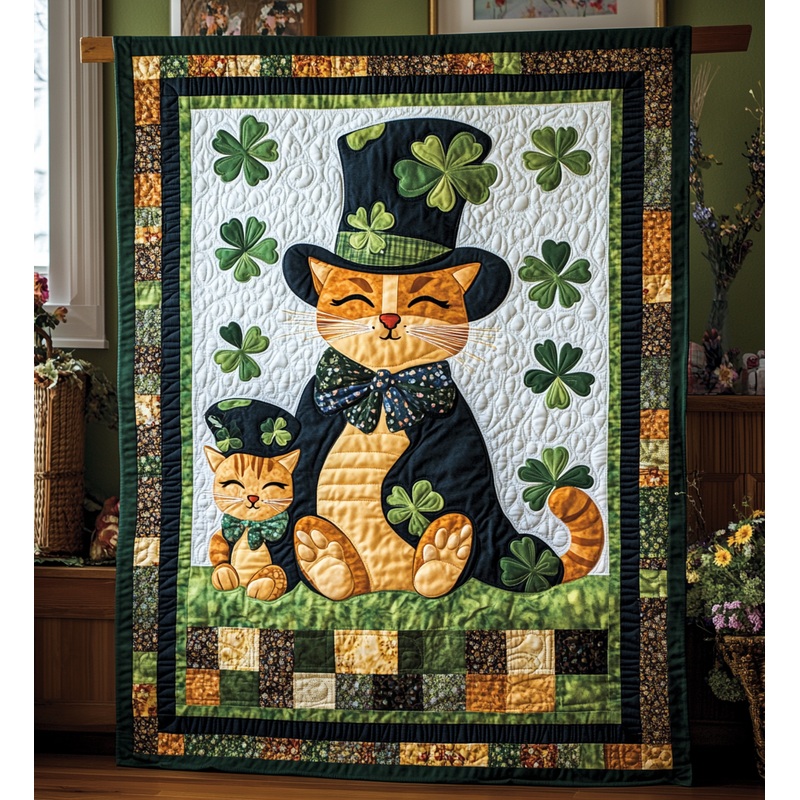 St Patrick's Day Cat DAI241224404 Quilt Blanket