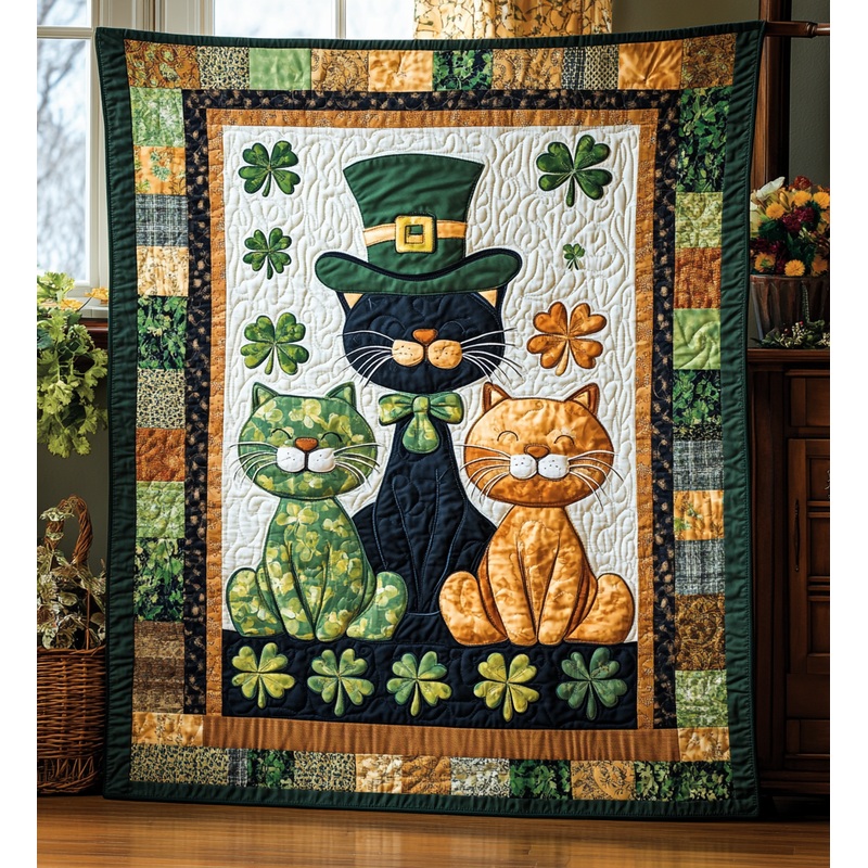 St Patrick's Day Cat DAI241224405 Quilt Blanket