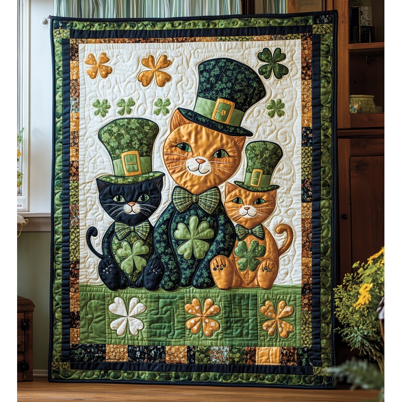 St Patrick's Day Cat DAI241224406 Quilt Blanket