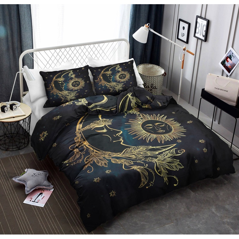 3 Pieces Dark Blue Gold Moon Sun Sheet CLA22100540B Bedding Sets