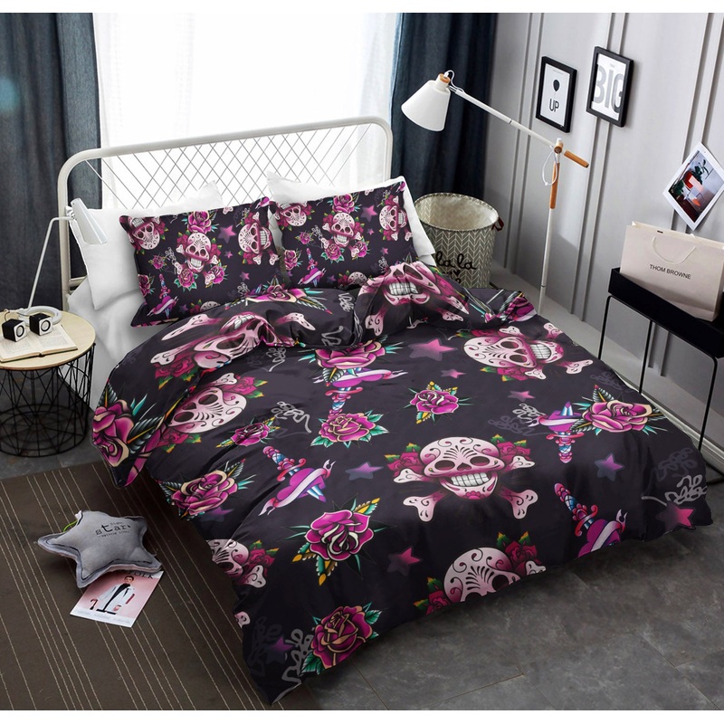 3D Pink Rose Skull CLM0110006B Bedding Sets