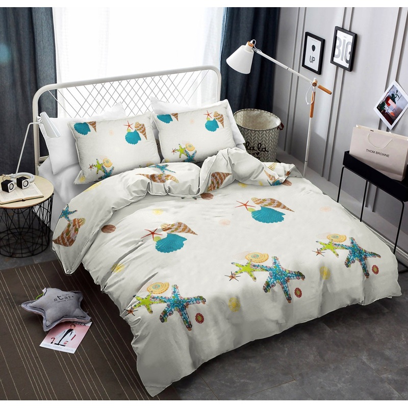 Turquoise Lime Yellow And Cream Starfish And Seashell Print Tropical Beach CLA1210484B Bedding Sets