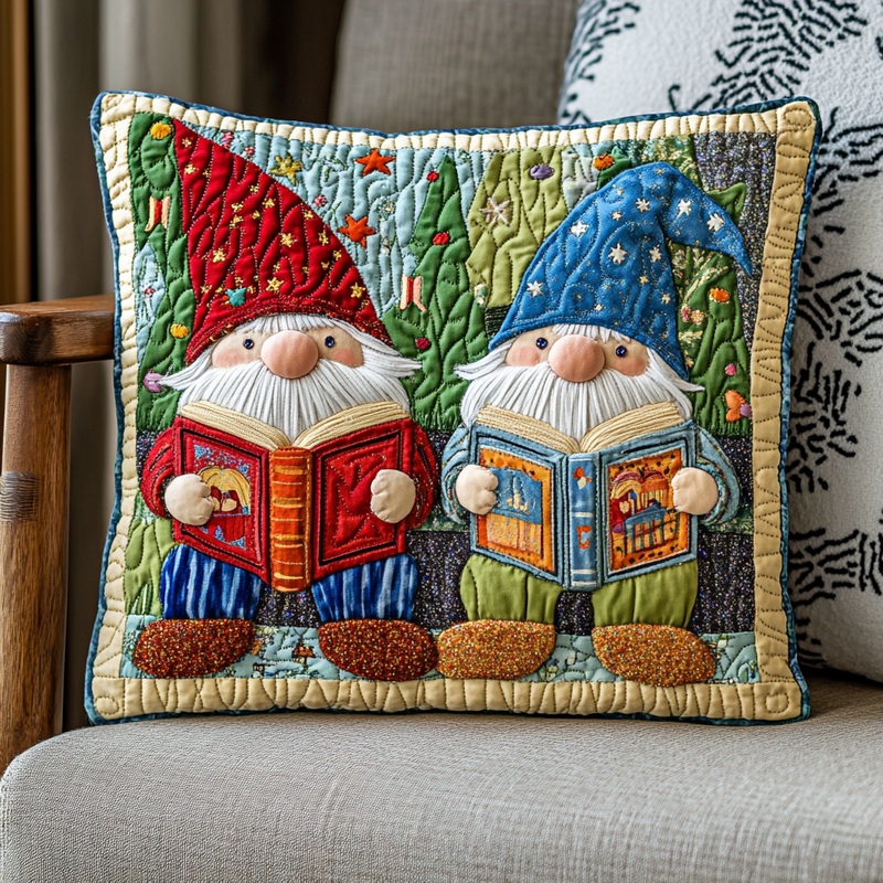 Reading Gnome DAI241224048 Quilted Pillow Case