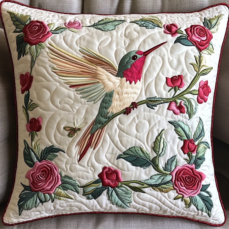 Rose Hummingbird DAI241224146 Quilted Pillow Case