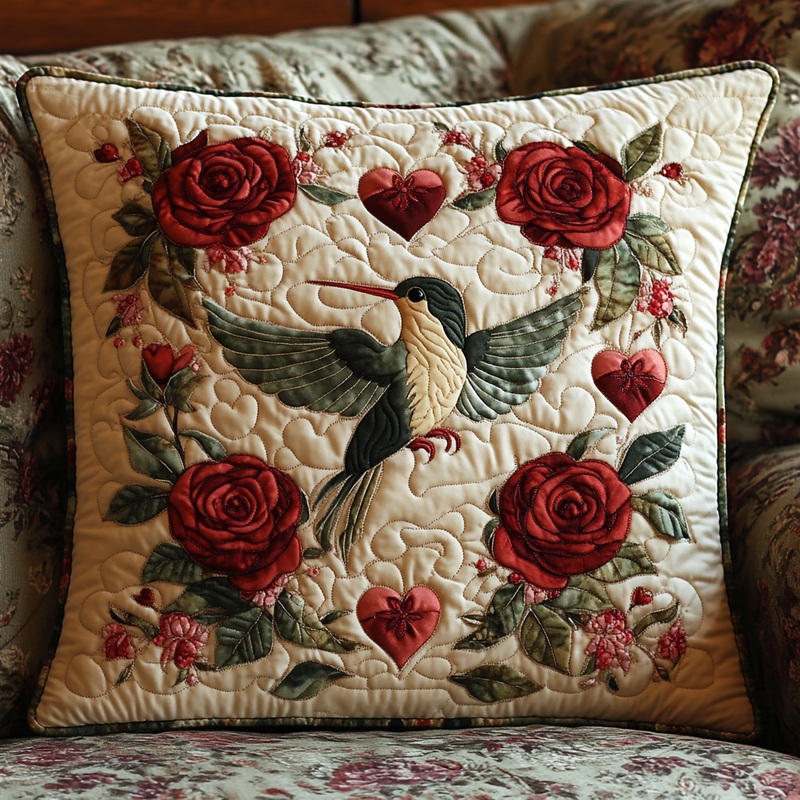 Rose Hummingbird DAI241224151 Quilted Pillow Case