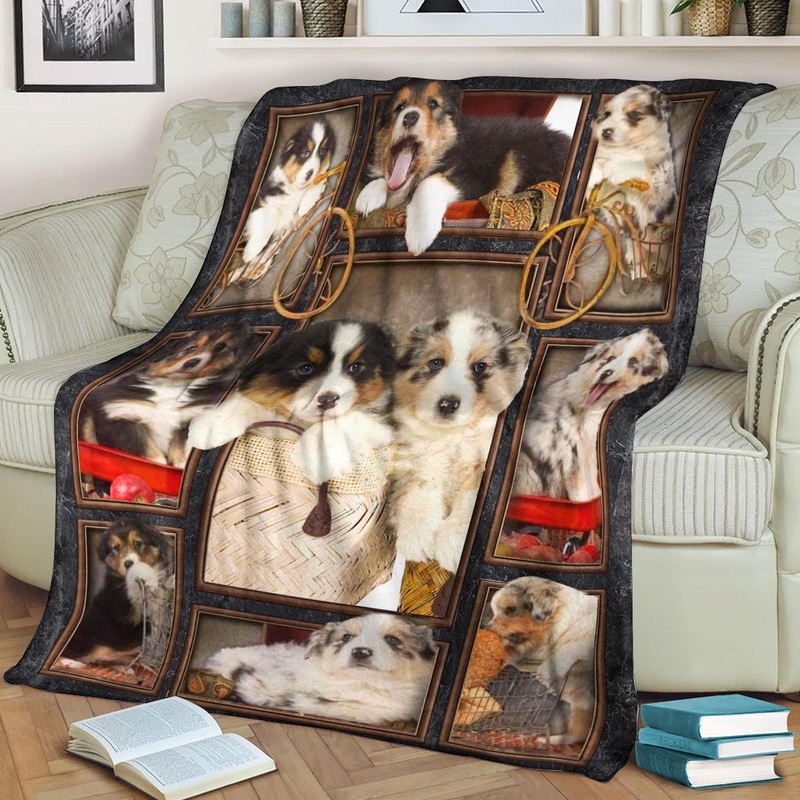 Australian Shepherd Puppy CLA21101002F Sherpa Fleece Blanket