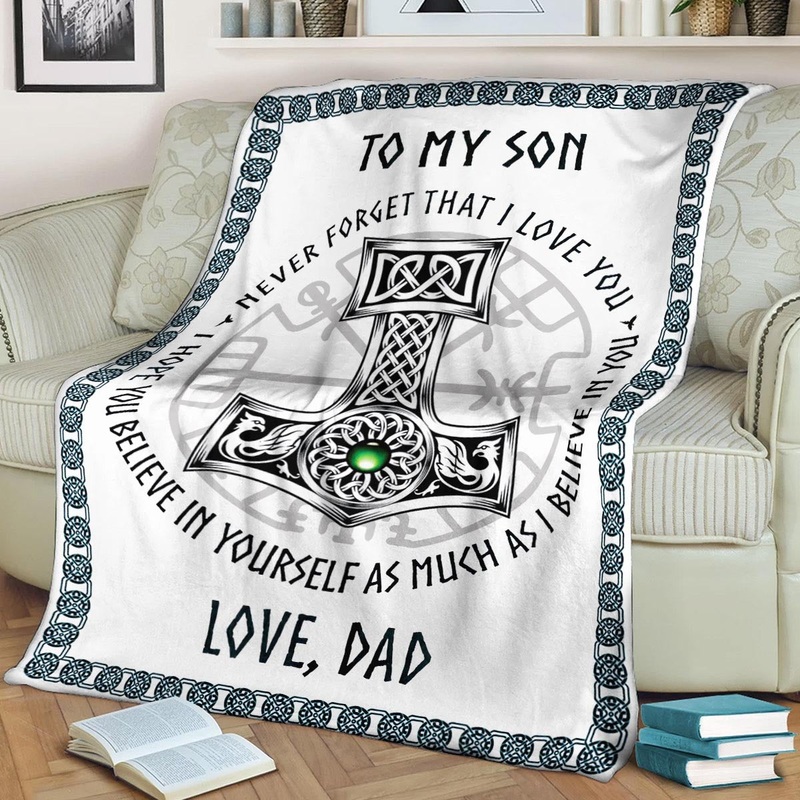 To My Son Love, Dad Viking White CL2100198MDF Sherpa Fleece Blanket