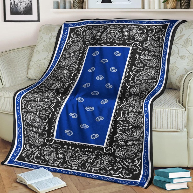 Ultra Plush Blue and Black Bandana CLA21100153F Sherpa Fleece Blanket