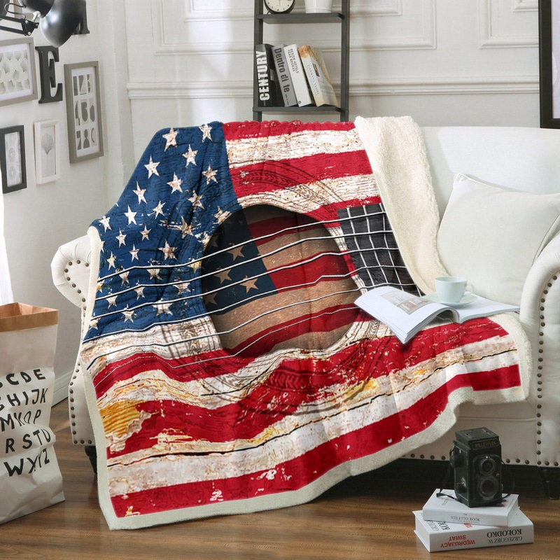 Usa Flag Guitar TN230859TT Sherpa Fleece Blanket