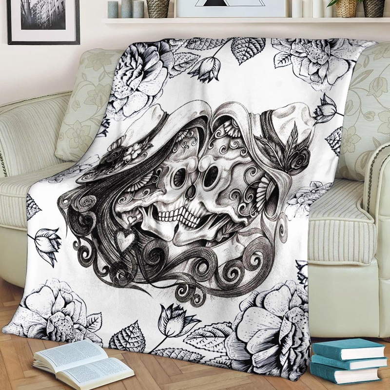 Vintage Sugar Skull Couple CLA21100532F Sherpa Fleece Blanket