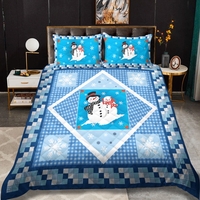 Blue Snowman Diamond CLM2210027B Quilt Bedding Set