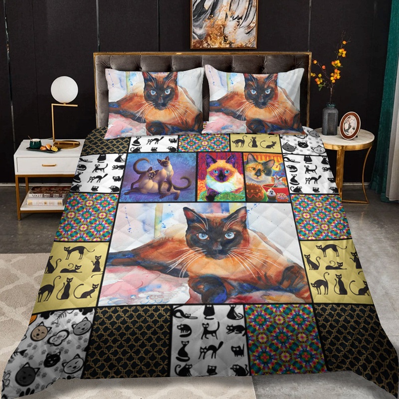 Cat Siamese CLM0611076B Quilt Bedding Set