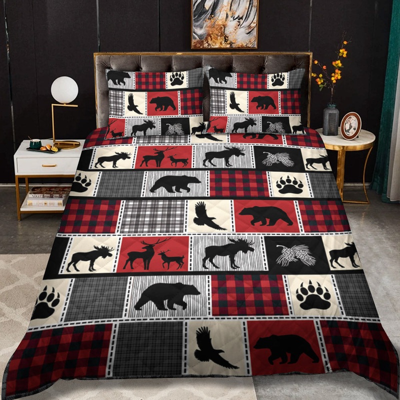 Moose Check CLM2810305B Quilt Bedding Set