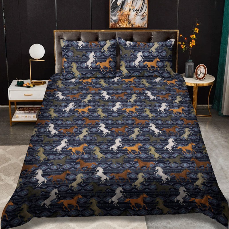 Navy Wild And Free Western Horses CLM2110361B Quilt Bedding Set