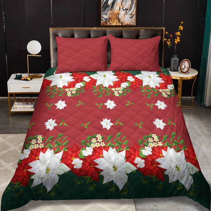 Poinsettia Christmas CLH2110123B Quilt Bedding Set