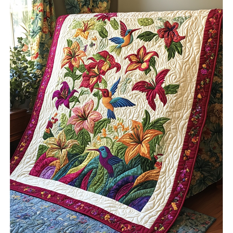 Lily Flower Hummingbird DAI301224050 Quilt Blanket