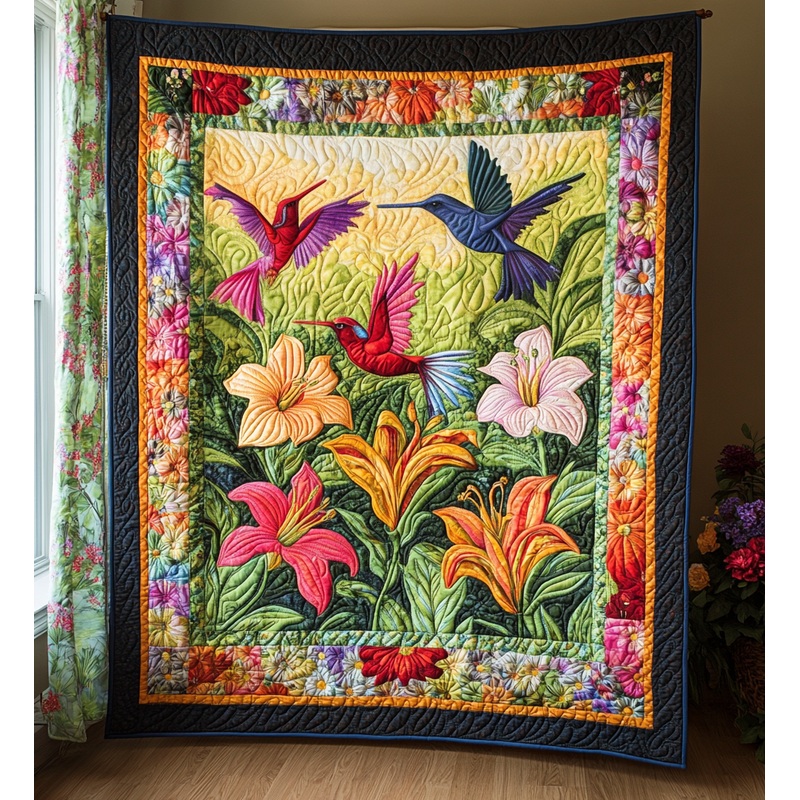 Lily Flower Hummingbird DAI301224051 Quilt Blanket