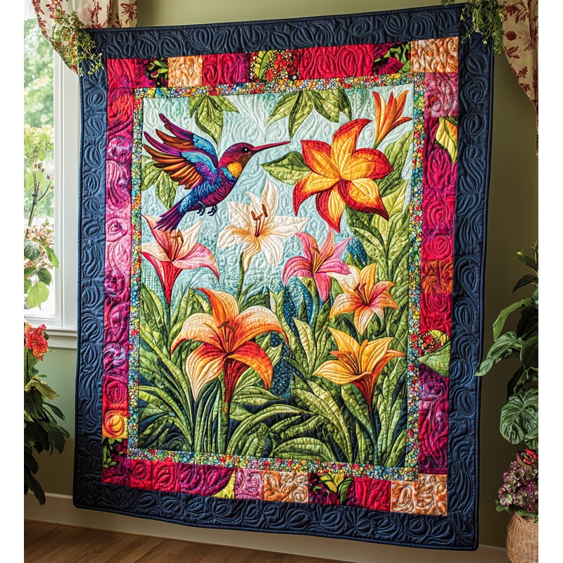 Lily Flower Hummingbird DAI301224052 Quilt Blanket