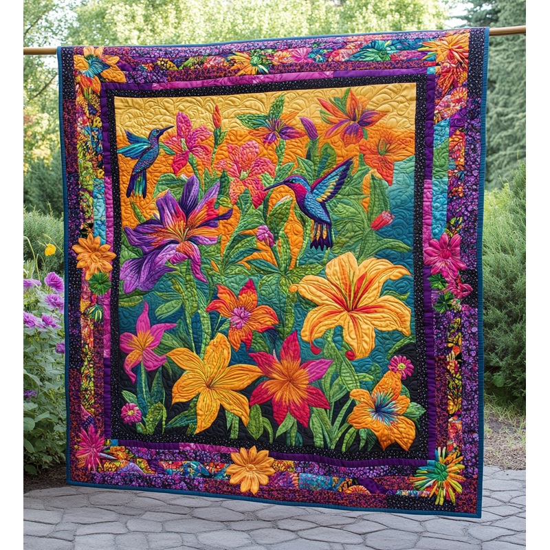 Lily Flower Hummingbird DAI301224053 Quilt Blanket