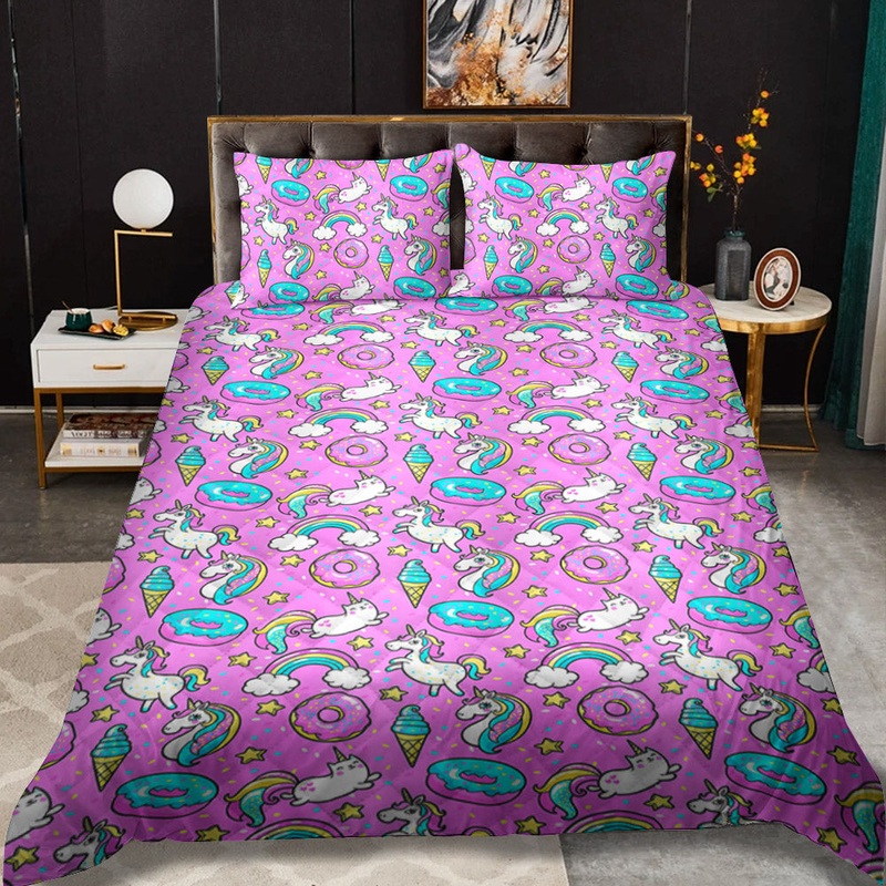 Unicorn Pink Purple CLM1810154B Quilt Bedding Set