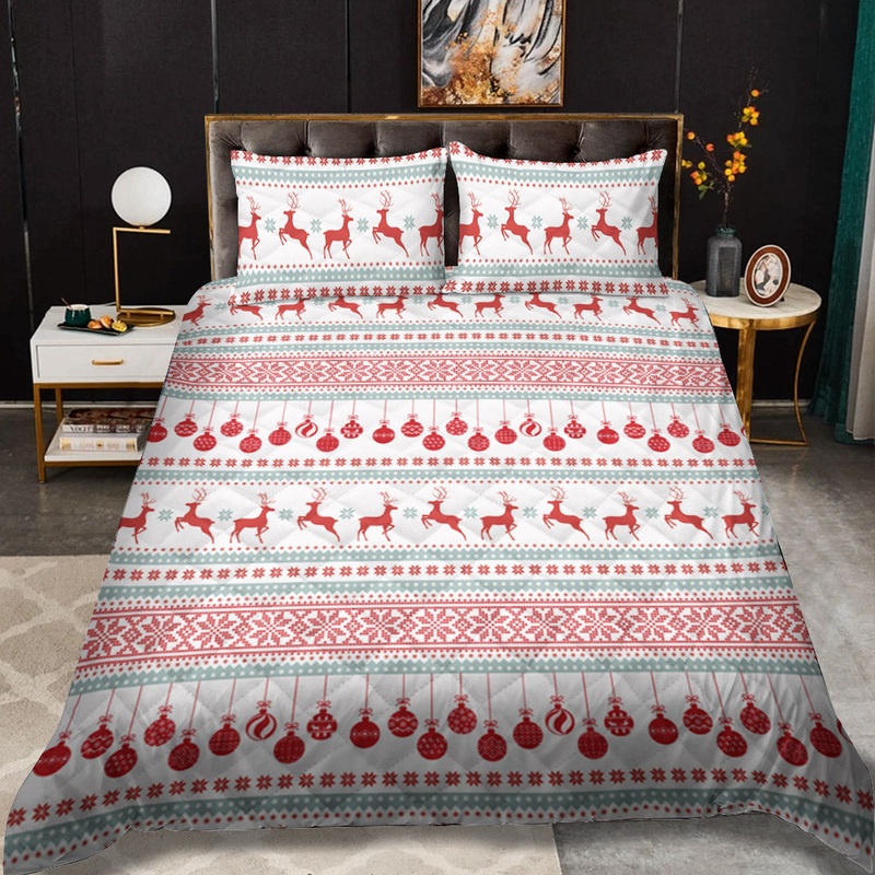 White Red Silent Night CLA0111404B Quilt Bedding Set