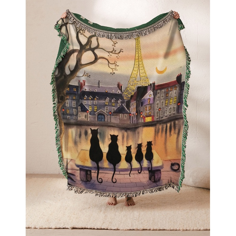 Black Cat Eiffel Tower DV1510018S Throw Blankets For Sofa