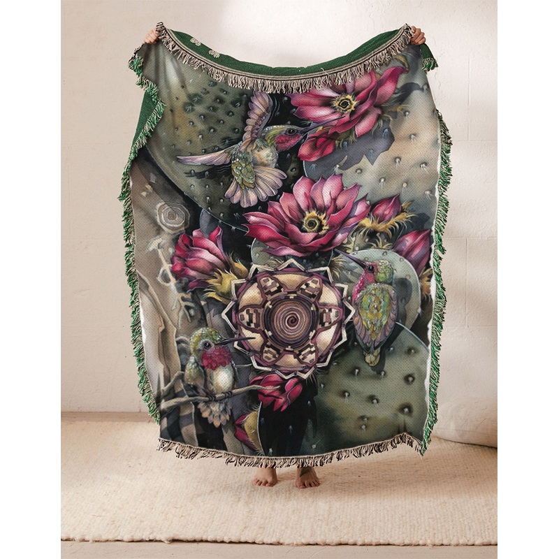 Cactus Flower Hummingbirds VD1610049S Throw Blankets For Sofa