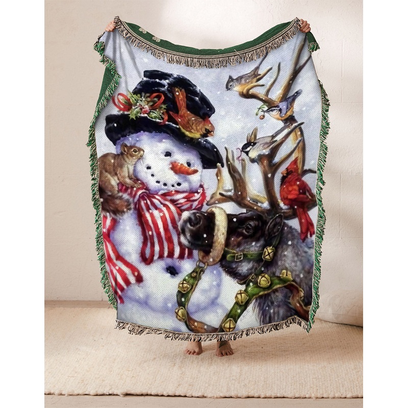 Christmas Santa Claus Reindeer Snowman Cardinal Bird BT2910065S Throw Blankets For Sofa