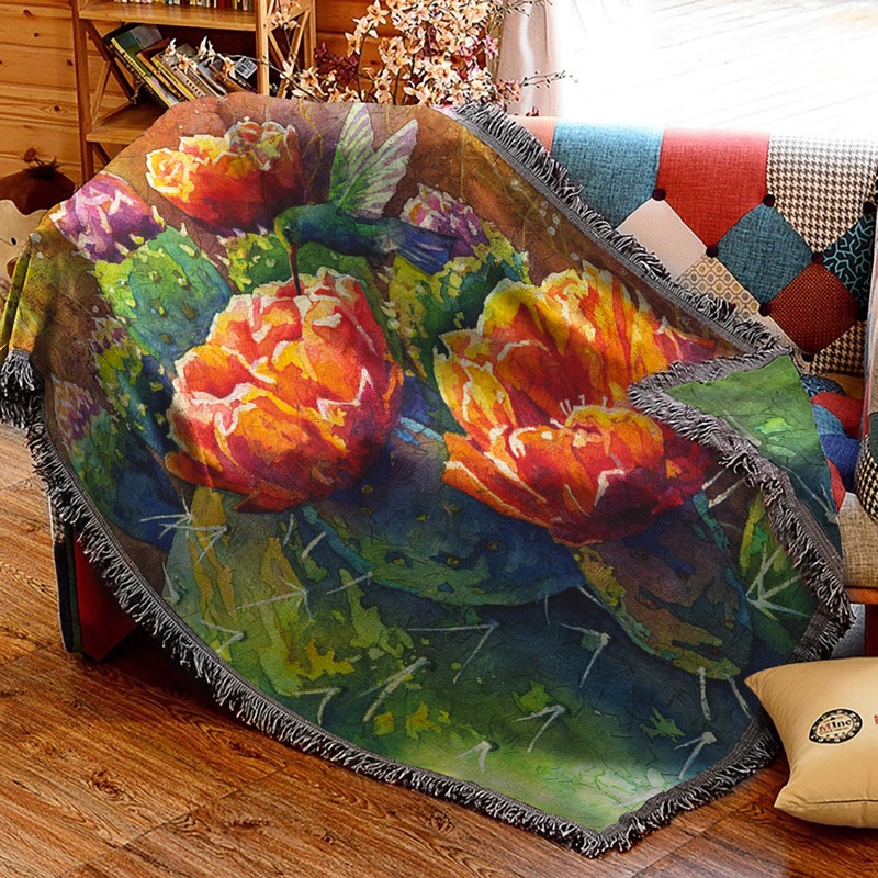 Desert Bloom Cactus And Hummingbird HM2809027S Throw Blankets For Sofa