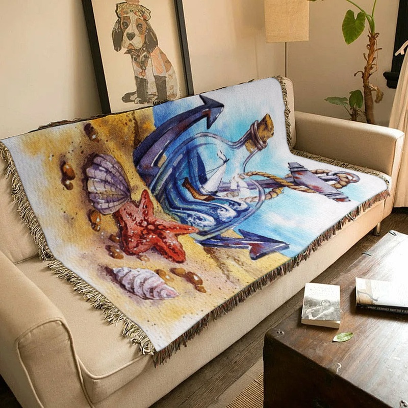 Nautical Anchor Starfish Sailboat In On The Beach HT1910134S Throw Blankets For Sofa