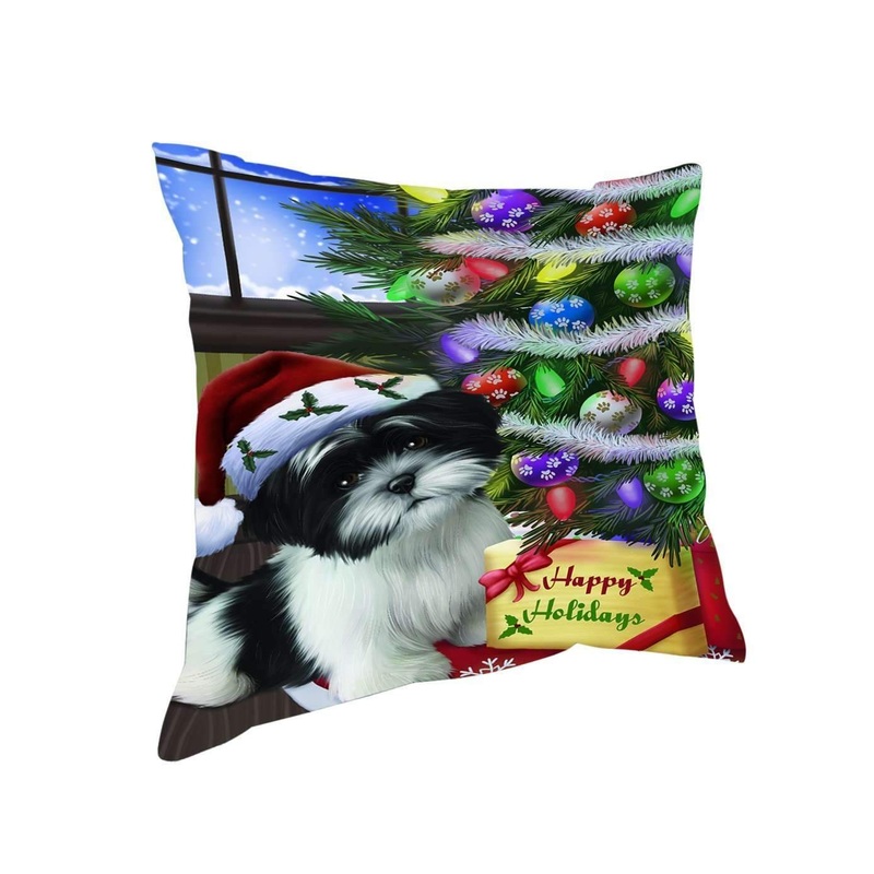 Christmas Shih Tzu Dog With Tree And Presents CL18111381MDP Throw Pillow Covers