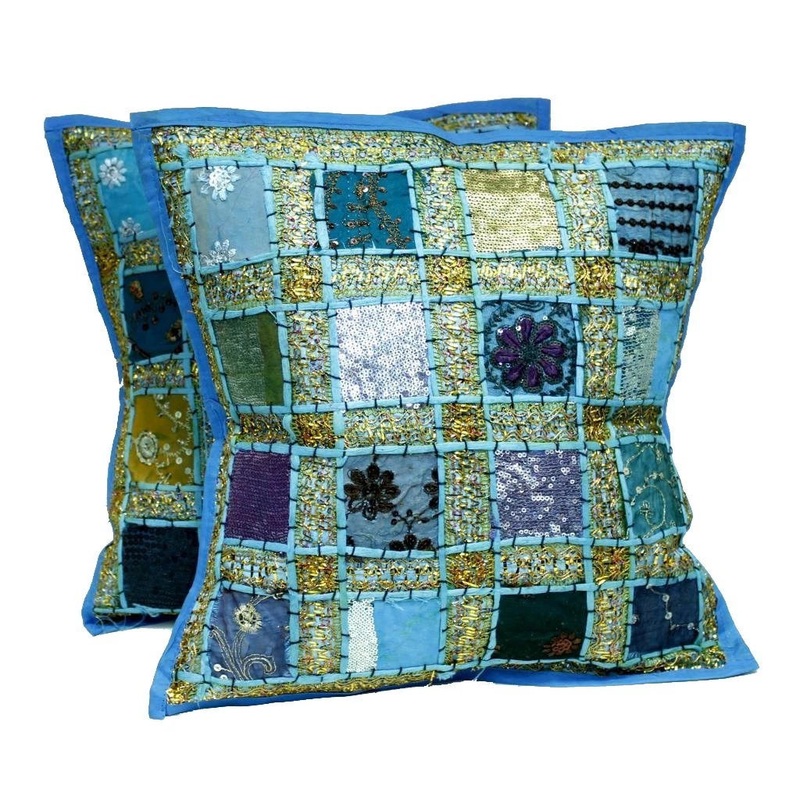 Ight Blue Patchwork Bohemian CLH1510078P Throw Pillow Covers