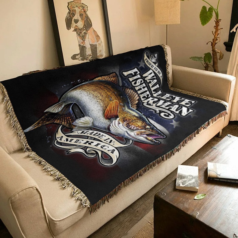 Walleye Fisherman Made In America NN1010164S Throw Blankets For Sofa