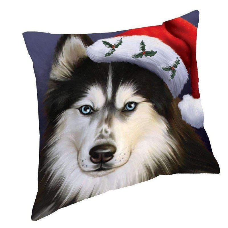 Christmas Siberian Huskies Dog Holiday Portrait With Santa Hat CL18111431MDP Throw Pillow Covers