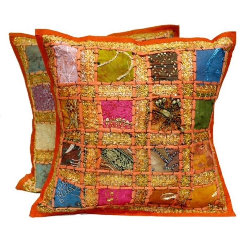 Orange Patchwork Bohemian CLH1510132P Throw Pillow Covers