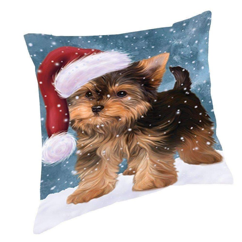 Snow Christmas Holiday Yorkshire Terrier Dog Wearing Santa Hat CL18113459MDP Throw Pillow Covers
