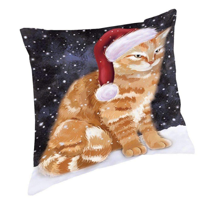 Snow Christmas Tabby Cat CL18113200MDP Throw Pillow Covers