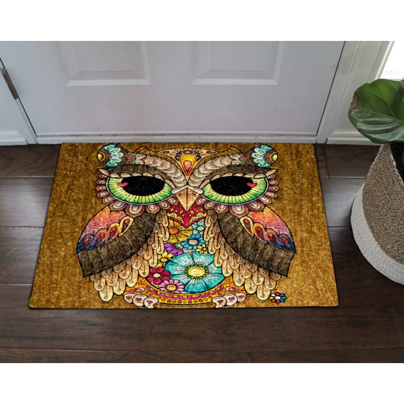 Abstract Green Eye Owl HN0611003D Non-slip Door mats