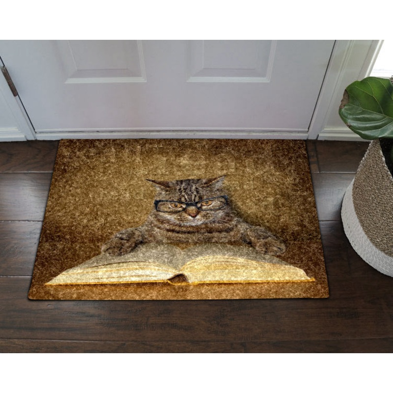 Cat Reading Book HN080914MDD Non-slip Door mats